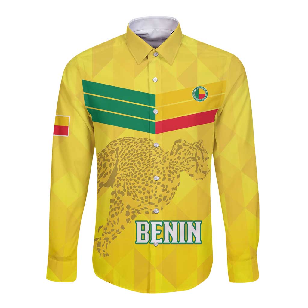 Custom Benin Football Long Sleeve Button Shirt Go Cheetahs