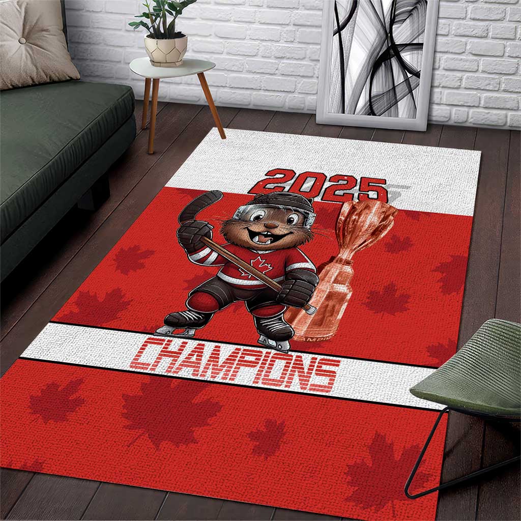 Canada Ice Hockey Area Rug Beaver Mascot With Champions Trophy