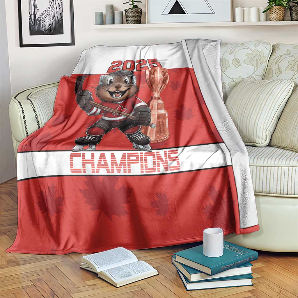 Canada Ice Hockey Blanket Beaver Mascot With Champions Trophy