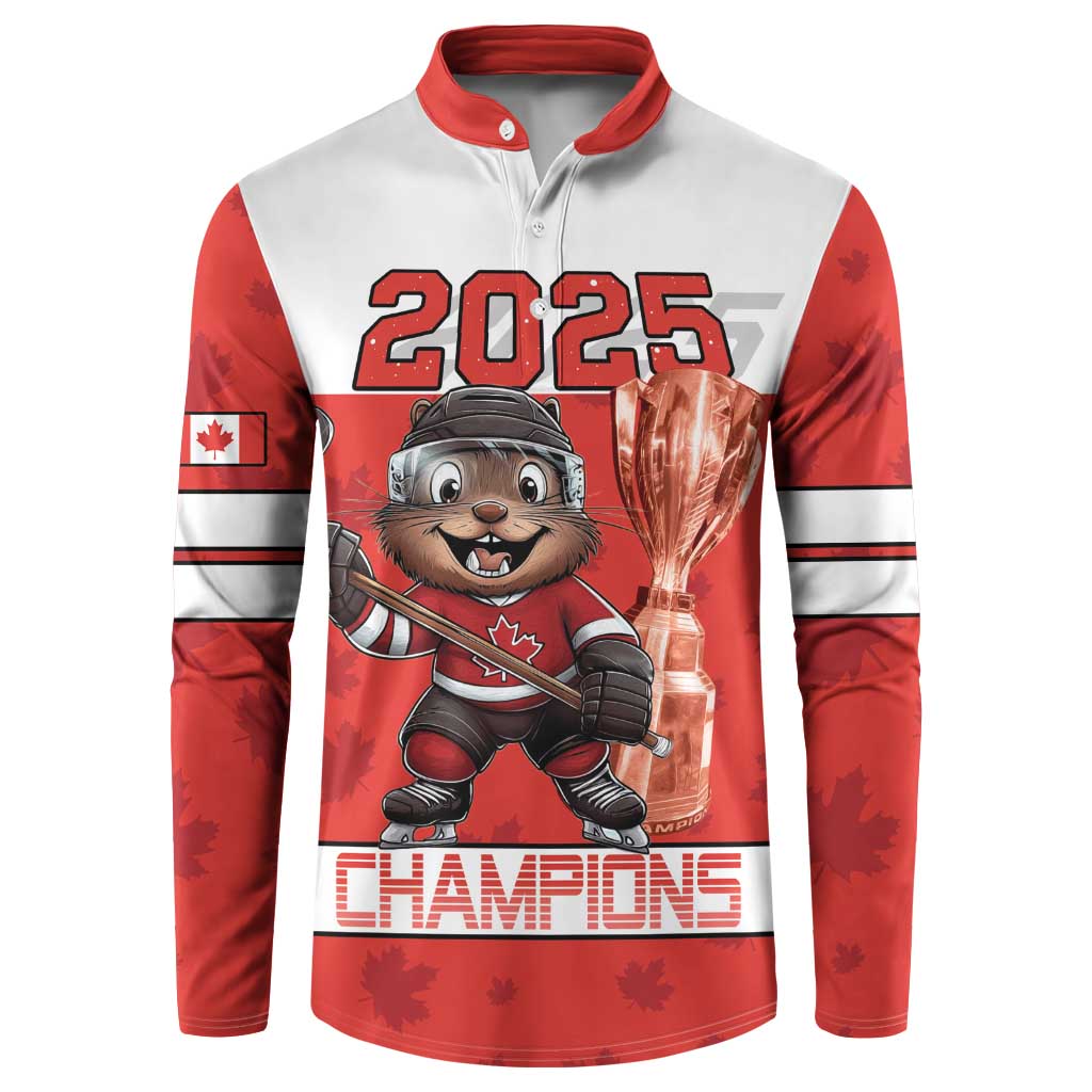 Custom Canada Ice Hockey Button Sweatshirt Beaver Mascot With Champions Trophy