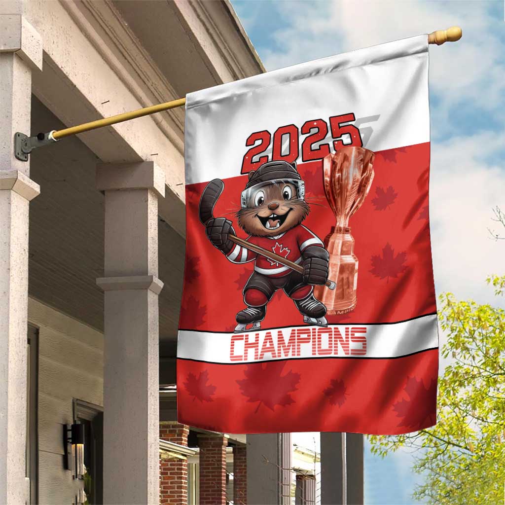 Canada Ice Hockey Garden Flag Beaver Mascot With Champions Trophy