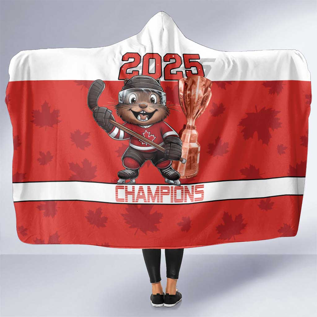 Canada Ice Hockey Hooded Blanket Beaver Mascot With Champions Trophy