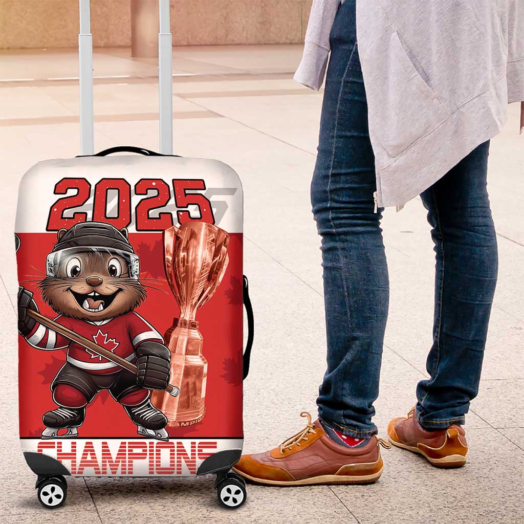 Canada Ice Hockey Luggage Cover Beaver Mascot With Champions Trophy