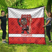 Red and white diamond-quilted hockey blanket with 2025 beaver mascot graphic