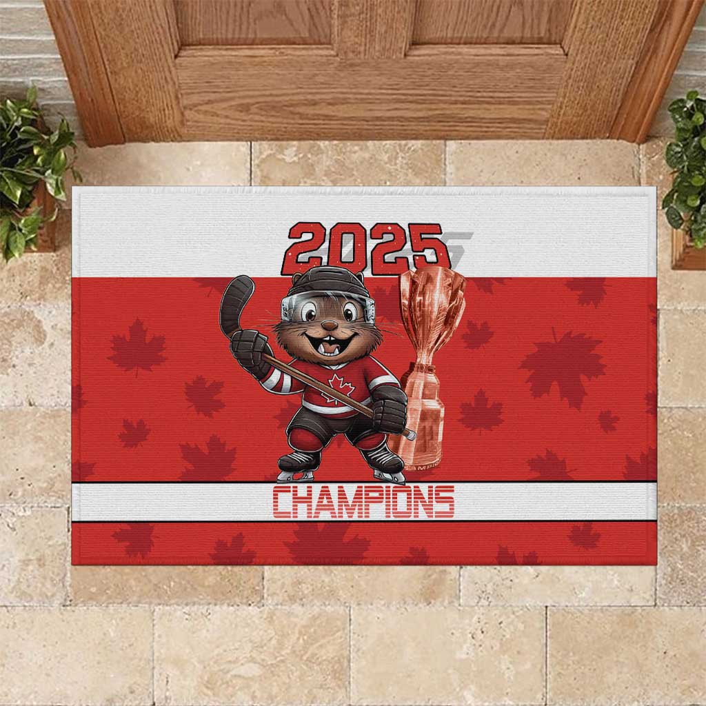 Canada Ice Hockey Rubber Doormat Beaver Mascot With Champions Trophy