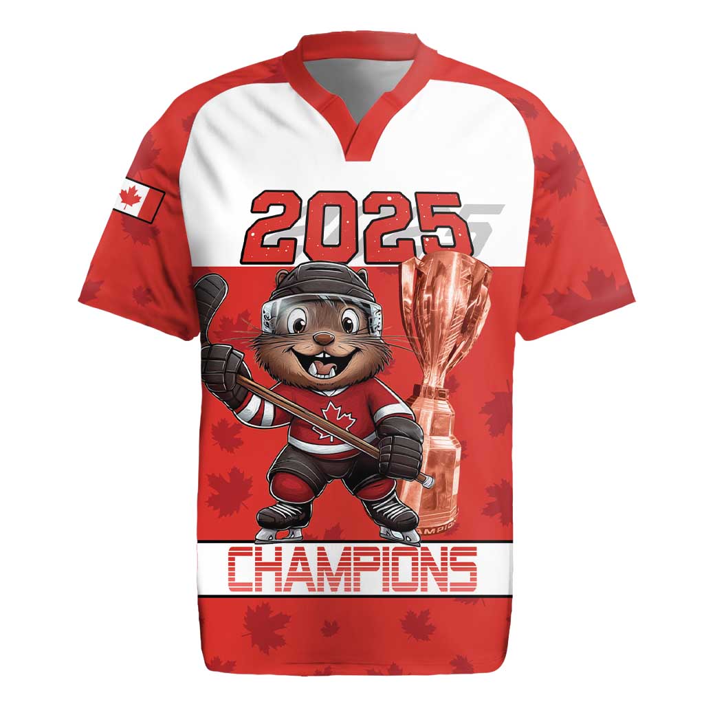 Custom Canada Ice Hockey Rugby Jersey Beaver Mascot With Champions Trophy