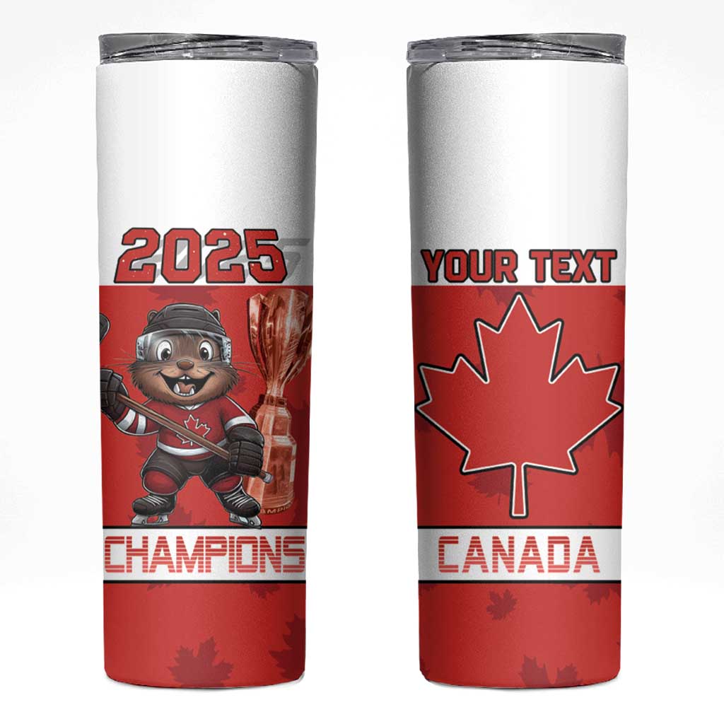 Custom Canada Ice Hockey Skinny Tumbler Beaver Mascot With Champions Trophy