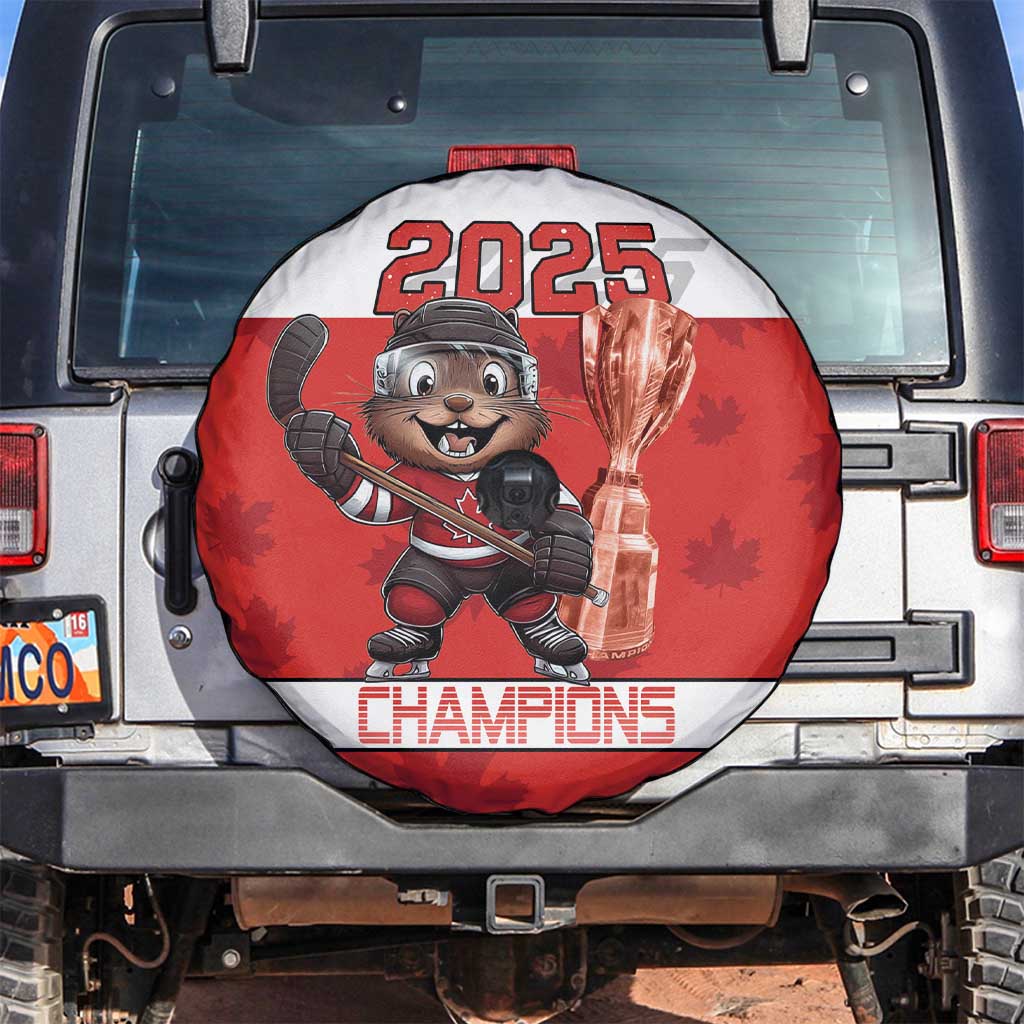 Canada Ice Hockey Spare Tire Cover Beaver Mascot With Champions Trophy