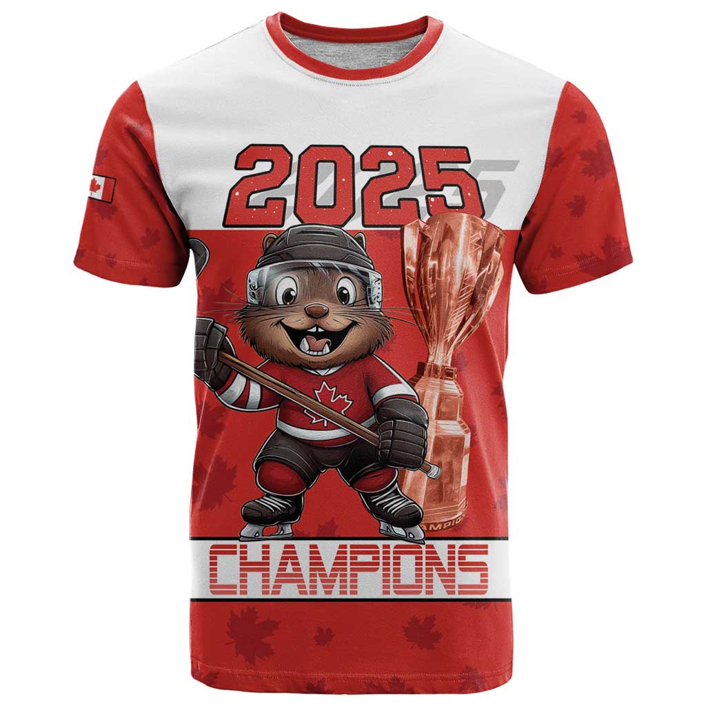 Custom Canada Ice Hockey T Shirt Beaver Mascot With Champions Trophy