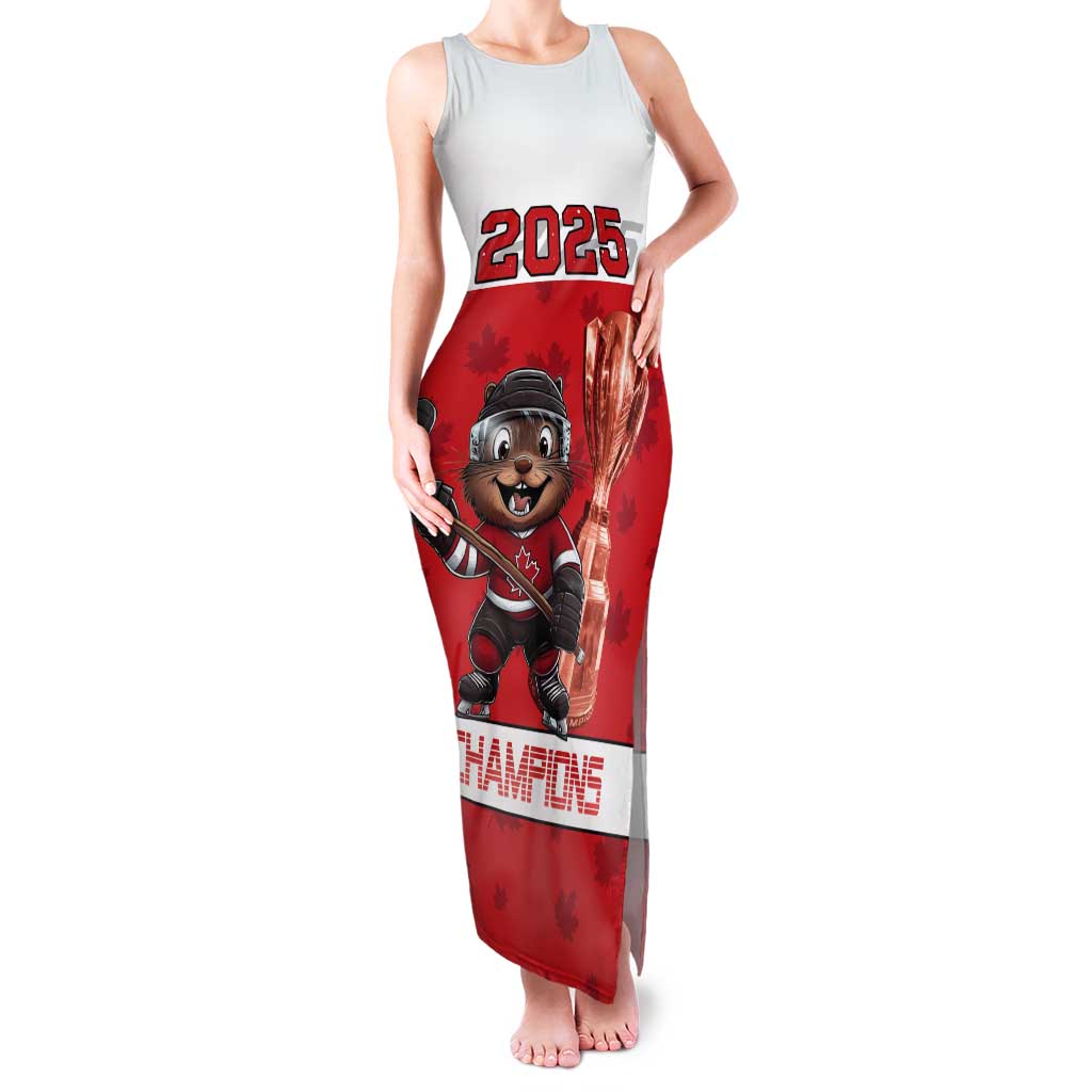 Custom Canada Ice Hockey Tank Maxi Dress Beaver Mascot With Champions Trophy