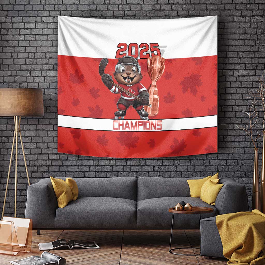 Canada Ice Hockey Tapestry Beaver Mascot With Champions Trophy