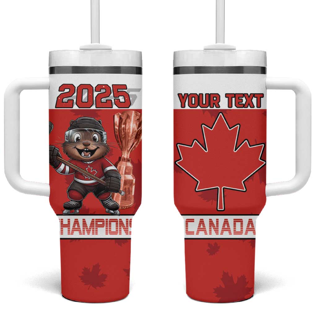 Custom Canada Ice Hockey Tumbler With Handle Beaver Mascot With Champions Trophy