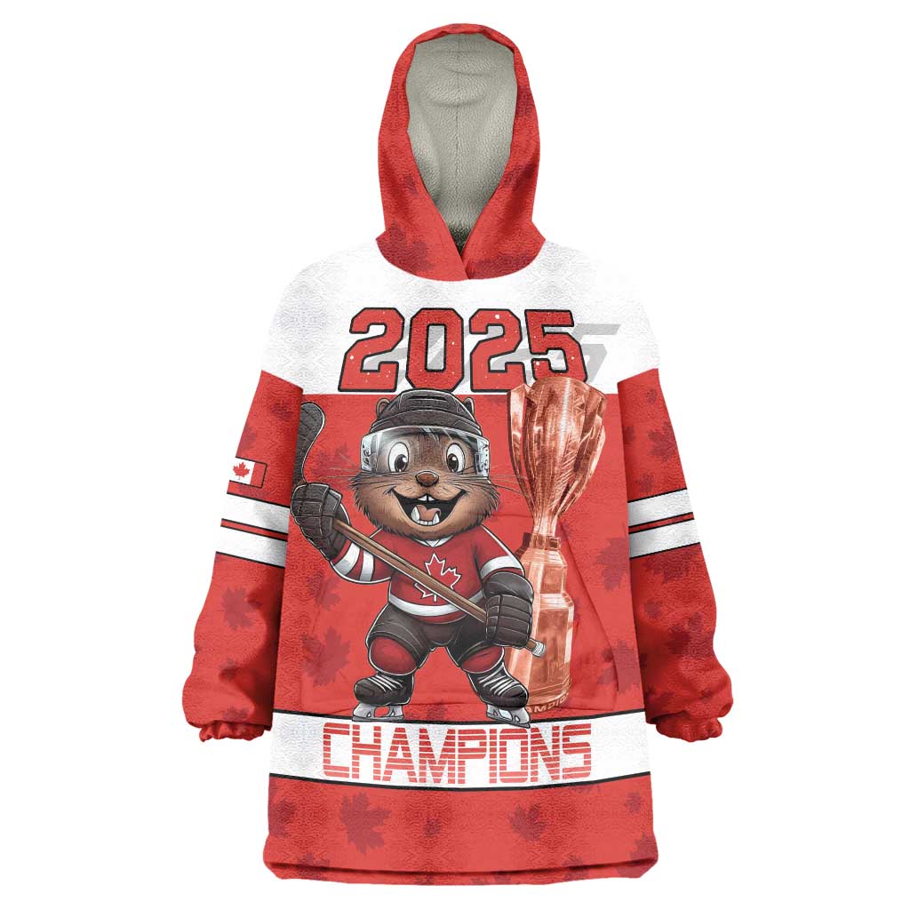 Custom Canada Ice Hockey Wearable Blanket Hoodie Beaver Mascot With Champions Trophy