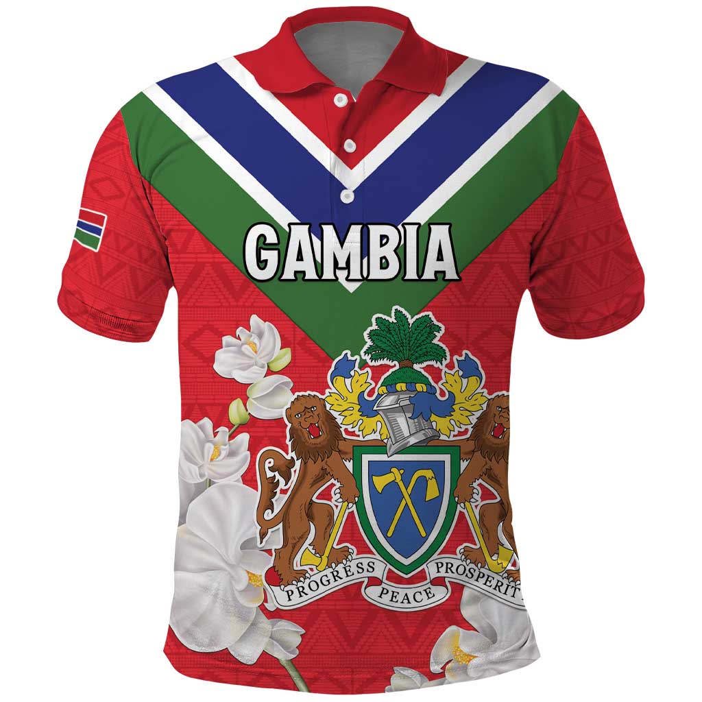 Personalized Gambia Polo Shirt Coat Of Arms White Variety Orchid