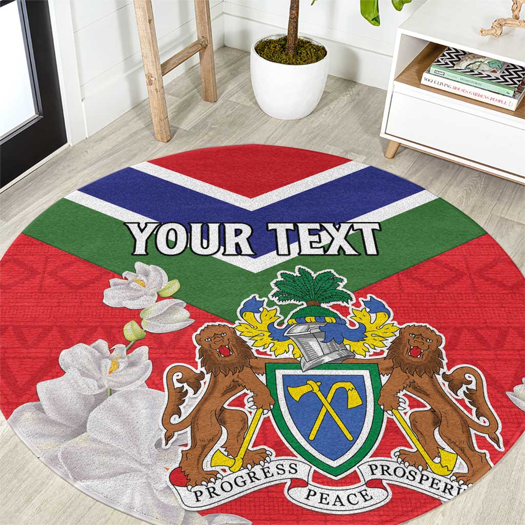 Personalized Gambia Round Carpet Coat Of Arms White Variety Orchid