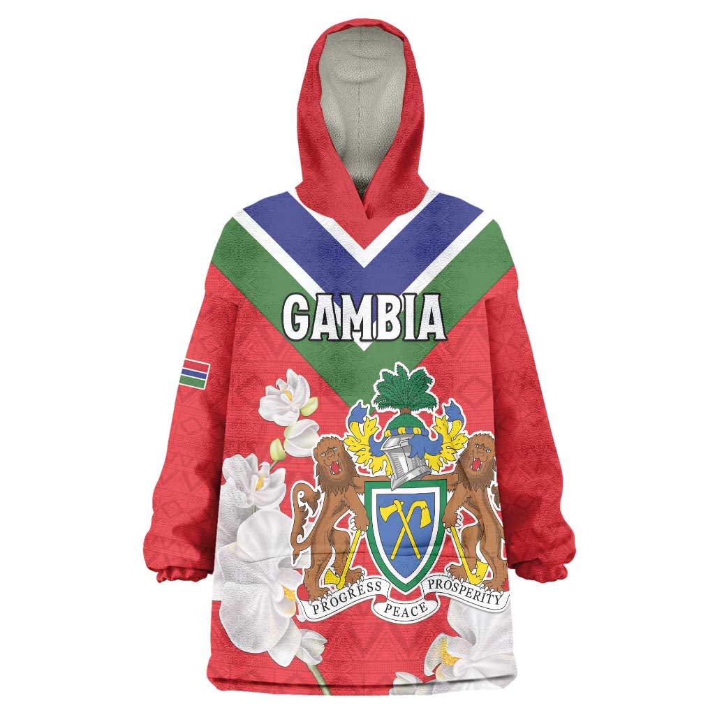 Personalized Gambia Wearable Blanket Hoodie Coat Of Arms White Variety Orchid