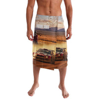 Printed lavalava wrap skirt with elastic waistband, landscape and racing car graphic