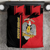 Red and black South Sudan bedding set with eagle crest and 'YOUR TEXT' on duvet