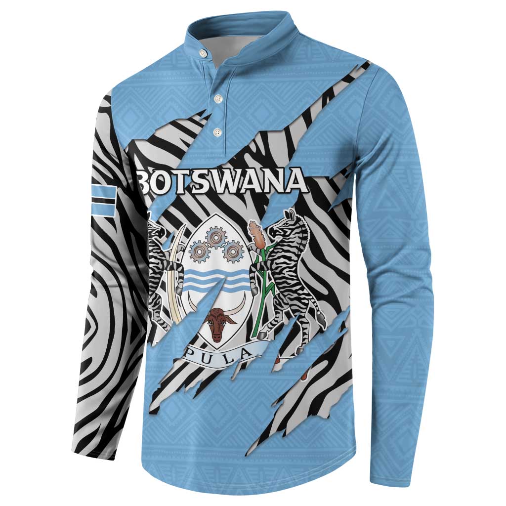 Personalized Botswana Button Sweatshirt Coat Of Arms With Map - African and Zebra Patterns