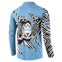 Personalized Botswana Button Sweatshirt Coat Of Arms With Map - African and Zebra Patterns