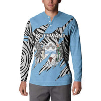 Personalized Botswana Button Sweatshirt Coat Of Arms With Map - African and Zebra Patterns