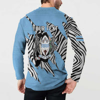 Personalized Botswana Button Sweatshirt Coat Of Arms With Map - African and Zebra Patterns