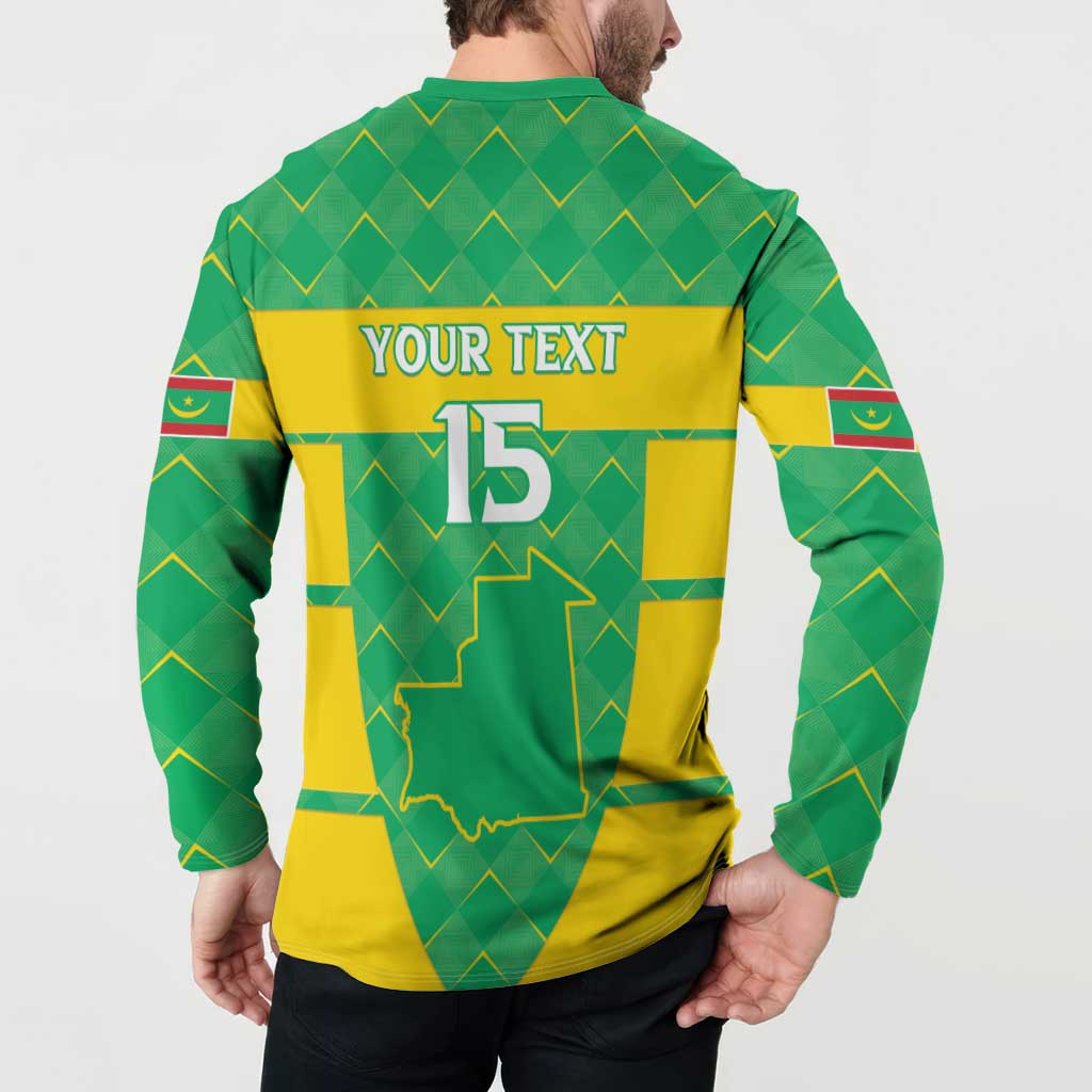 Green button-up sweatshirt back with 'YOUR TEXT' and large '15' over map graphic
