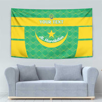 Green and yellow tapestry featuring central crest emblem and “YOUR TEXT” lettering