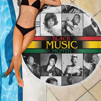 Black Music Month beach blanket with fringed round edge and photo portrait panel