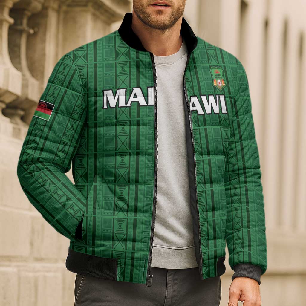 Custom Malawi Football Bomber Puffer Jacket Come On Flames - Green - Wonder Print Shop
