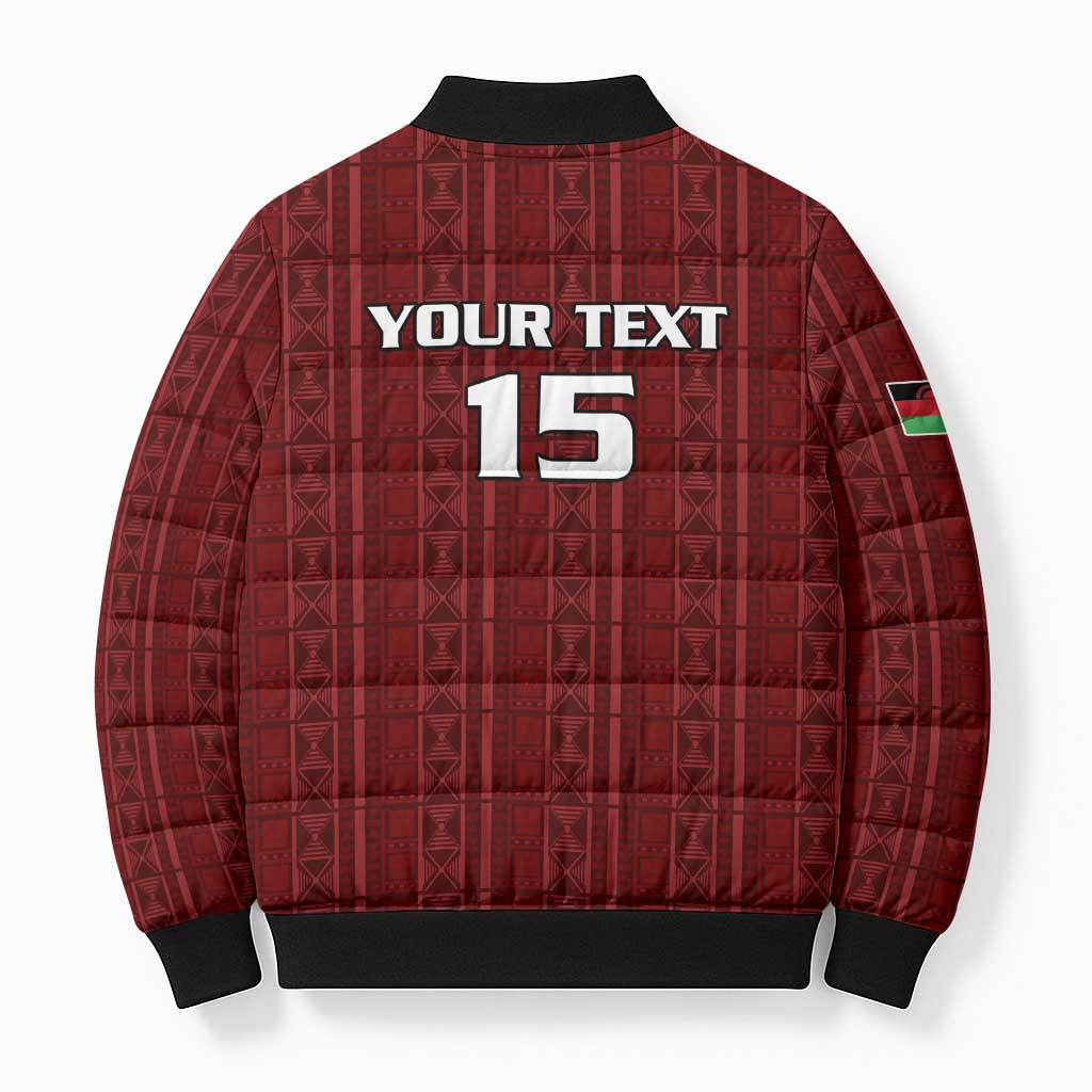 Custom Malawi Football Bomber Puffer Jacket Come On Flames - Red - Wonder Print Shop
