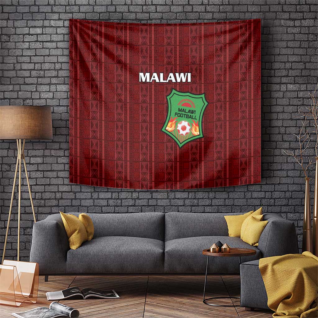 Red Malawi football tapestry with MALAWI text and crest center design