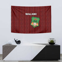 Red Malawi football tapestry with MALAWI text and central crest badge on pattern