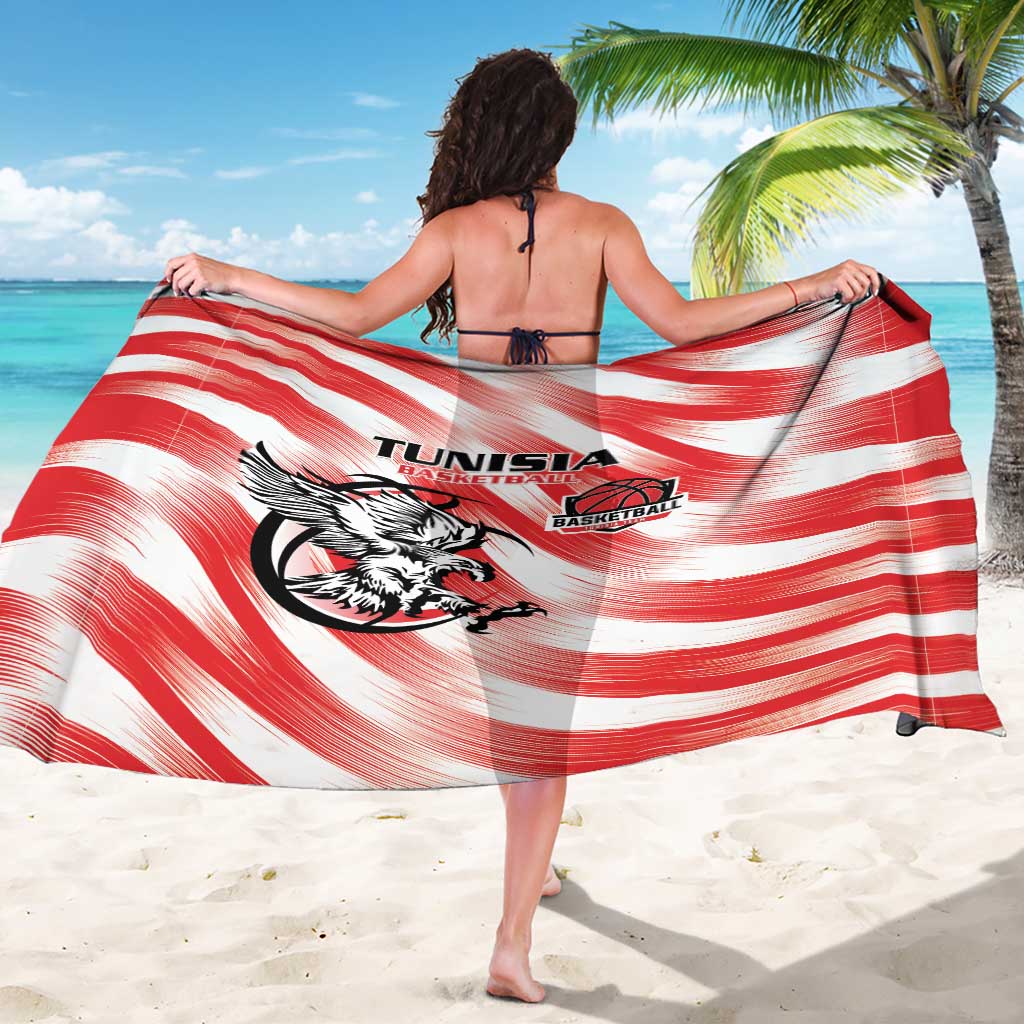 Red/white striped Tunisia basketball sarong with crest print on back