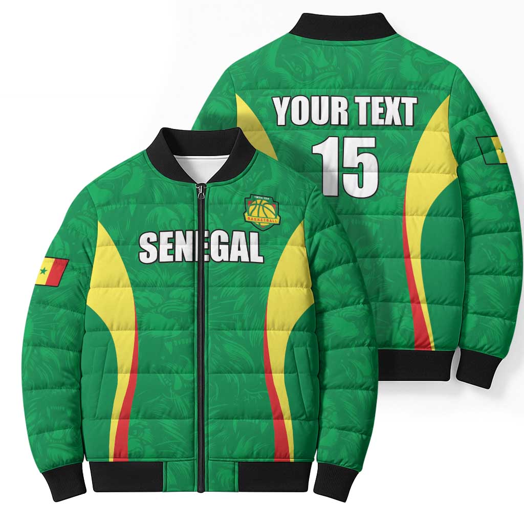 Custom Senegal Basketball Bomber Puffer Jacket Go Champions Lions - Wonder Print Shop