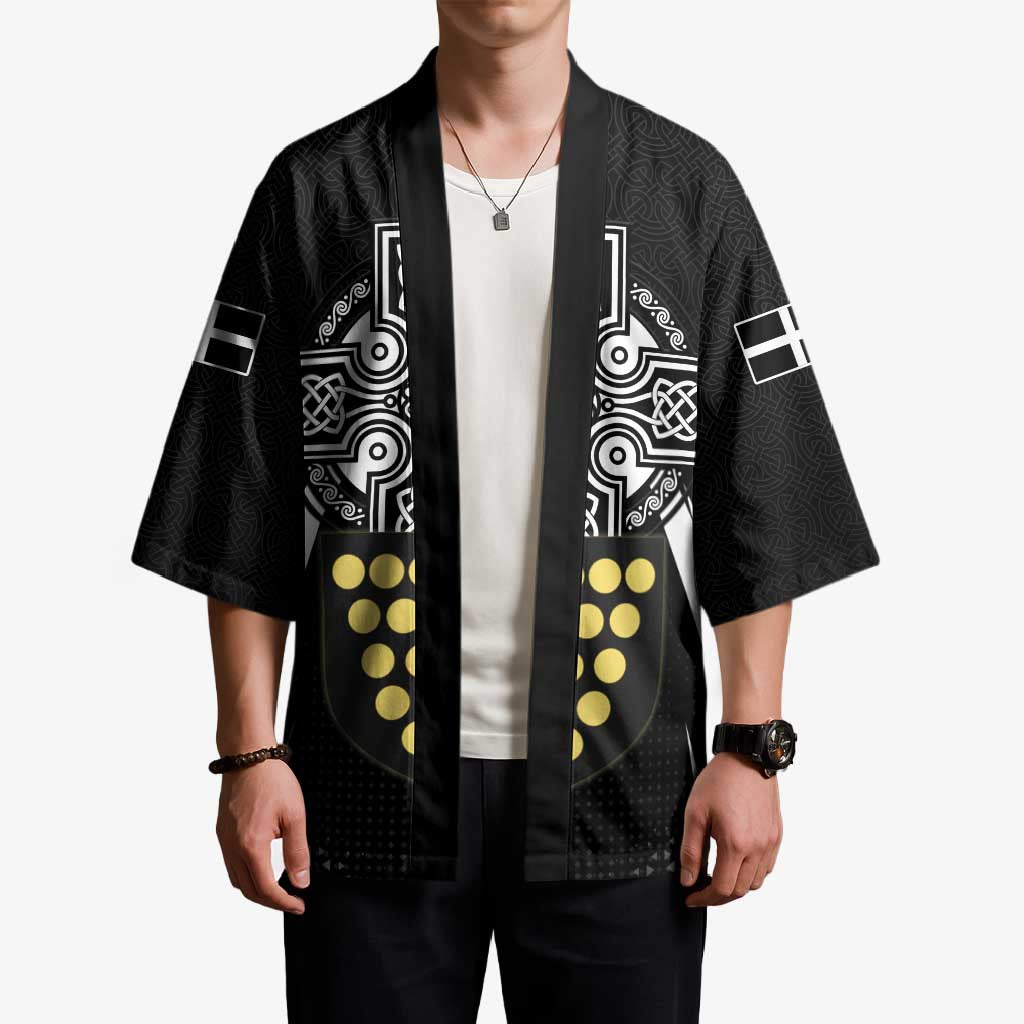 Cornwall Celtic Cross Kimono Coat Of Arms With Celtic Pattern - Wonder Print Shop