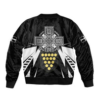 Cornwall Celtic Cross Sleeve Zip Bomber Jacket Coat Of Arms With Celtic Pattern - Wonder Print Shop