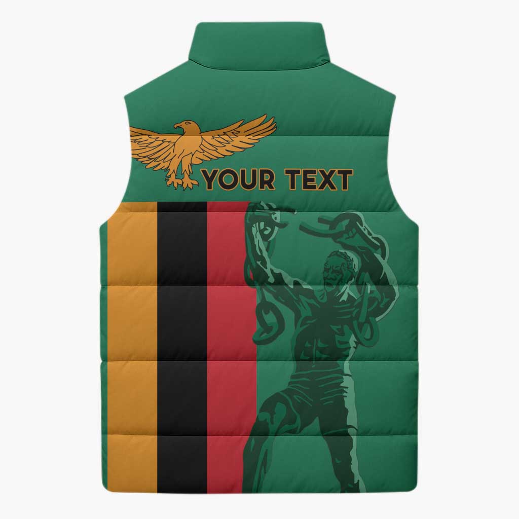 Personalized Zambia Independence Day Sleeveless Puffer Jacket Lusaka Freedom Statue - Wonder Print Shop