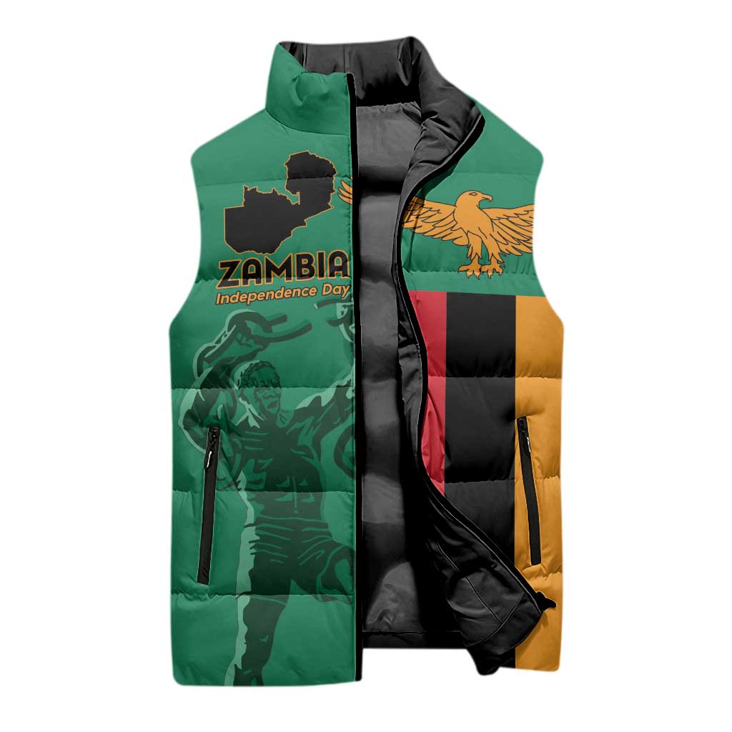 Personalized Zambia Independence Day Sleeveless Puffer Jacket Lusaka Freedom Statue - Wonder Print Shop