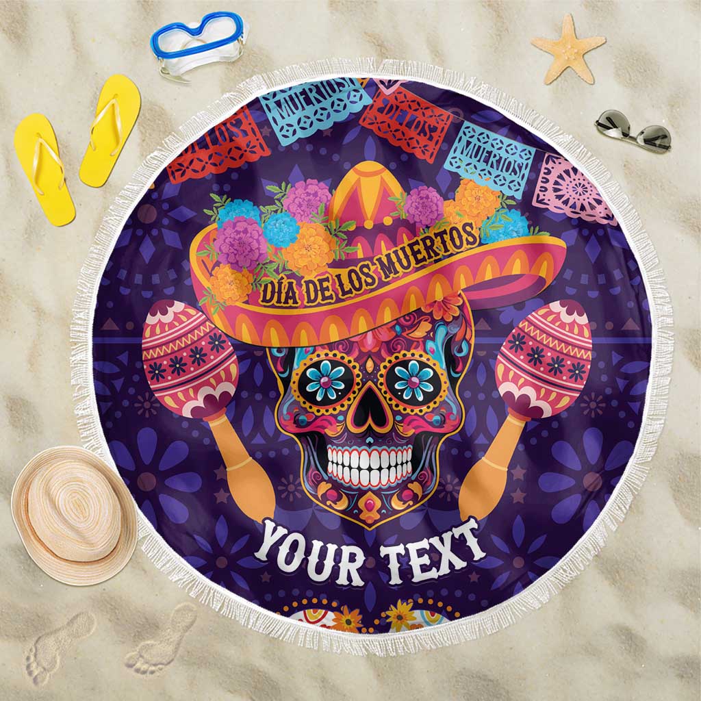 Personalised Mexico Day Of The Dead Beach Blanket Sugar Skull With Maracas Mexican Folk Pattern - Wonder Print Shop