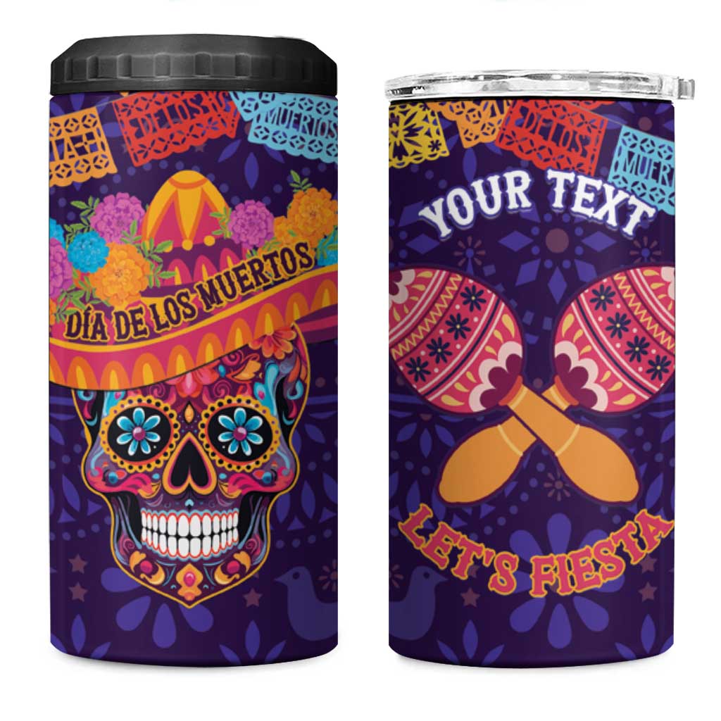 Personalised Mexico Day Of The Dead 4 in 1 Can Cooler Tumbler Sugar Skull With Maracas Mexican Folk Pattern - Wonder Print Shop