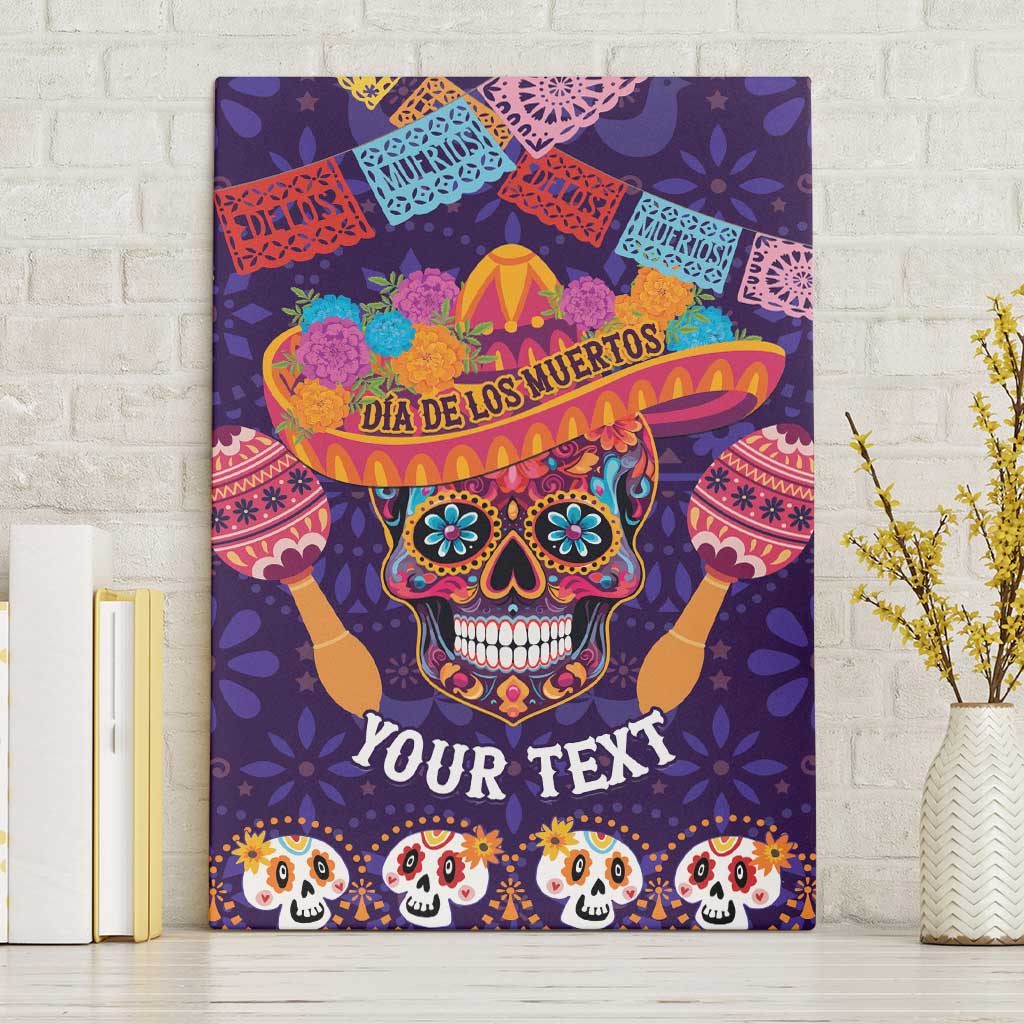 Personalised Mexico Day Of The Dead Canvas Wall Art Sugar Skull With Maracas Mexican Folk Pattern - Wonder Print Shop