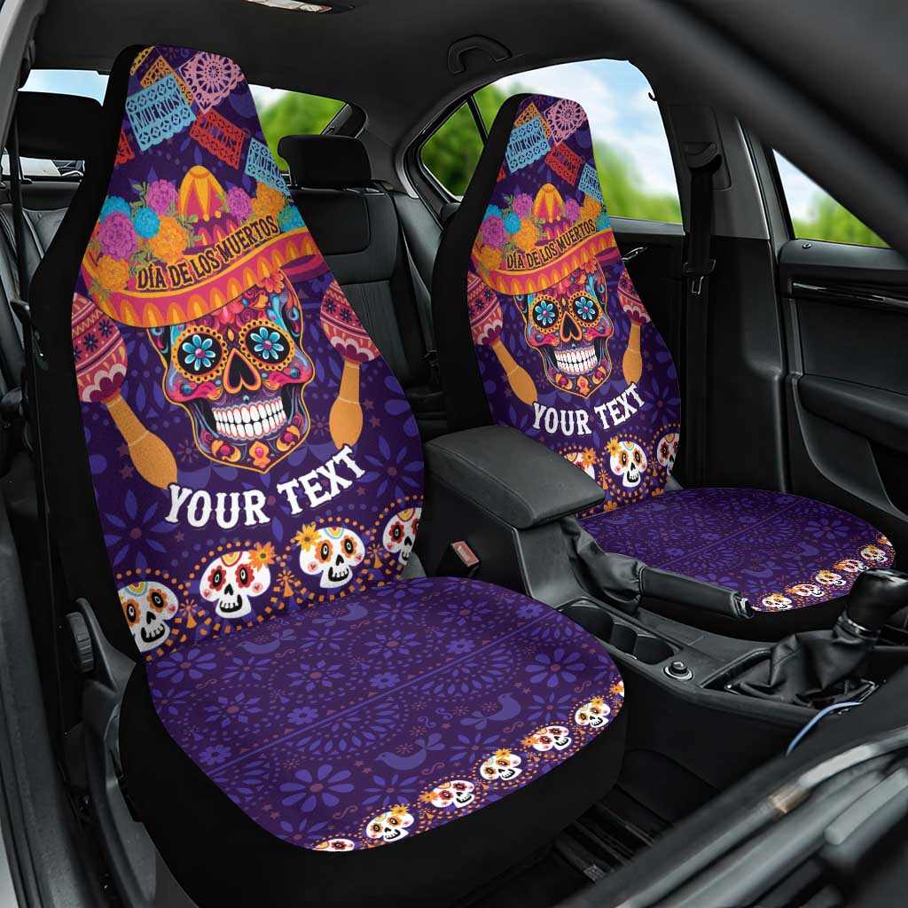 Personalised Mexico Day Of The Dead Car Seat Cover Sugar Skull With Maracas Mexican Folk Pattern - Wonder Print Shop