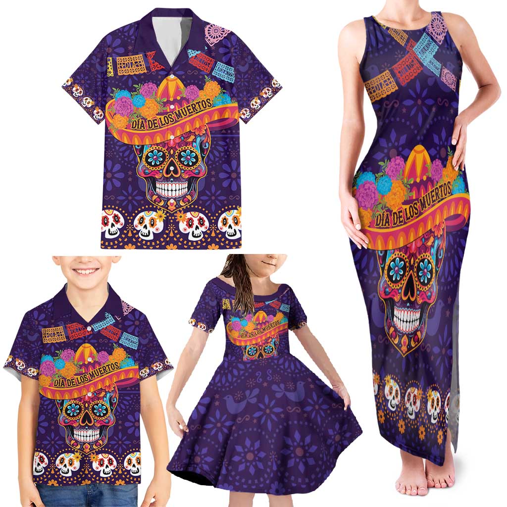 Personalised Mexico Day Of The Dead Family Matching Tank Maxi Dress and Hawaiian Shirt Sugar Skull With Maracas Mexican Folk Pattern LT15