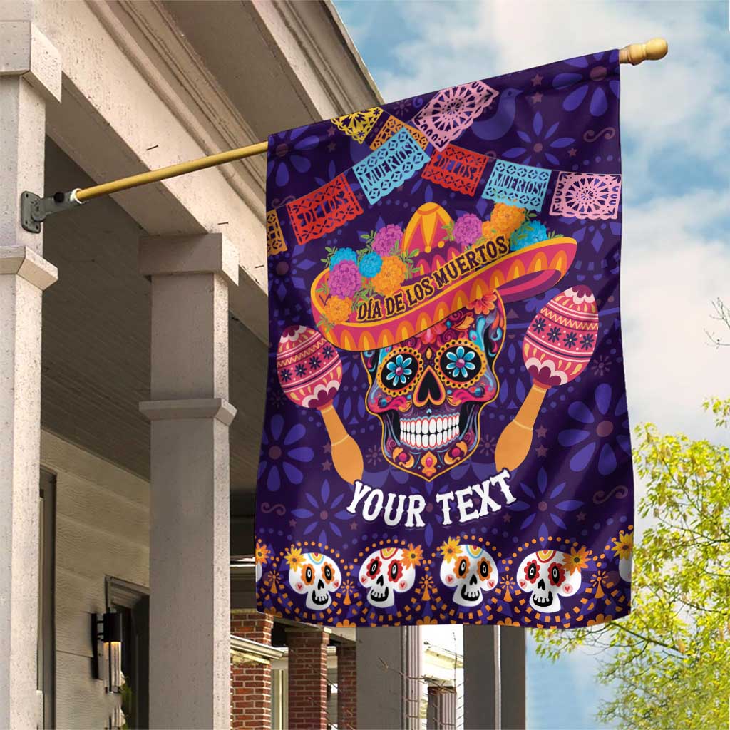 Personalised Mexico Day Of The Dead Garden Flag Sugar Skull With Maracas Mexican Folk Pattern - Wonder Print Shop