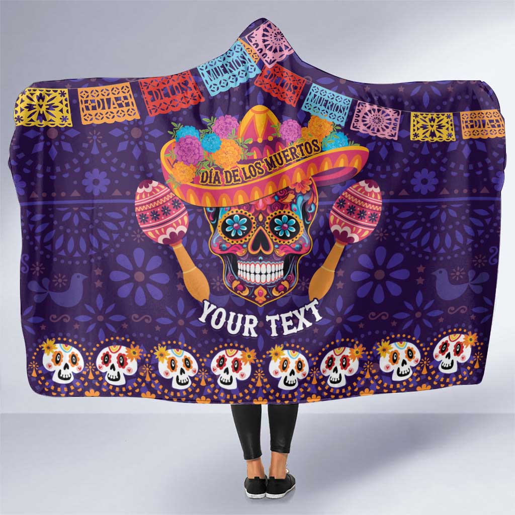 Personalised Mexico Day Of The Dead Hooded Blanket Sugar Skull With Maracas Mexican Folk Pattern