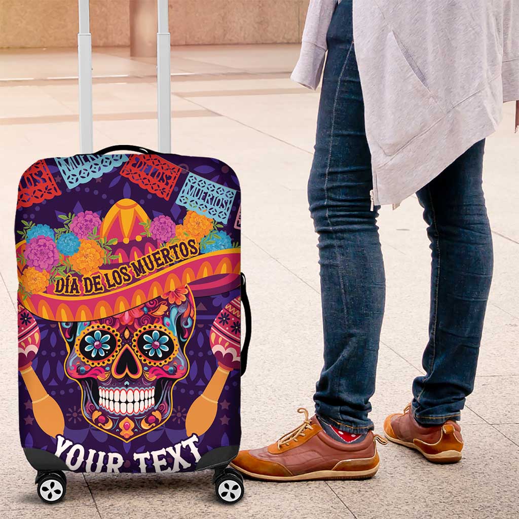 Personalised Mexico Day Of The Dead Luggage Cover Sugar Skull With Maracas Mexican Folk Pattern