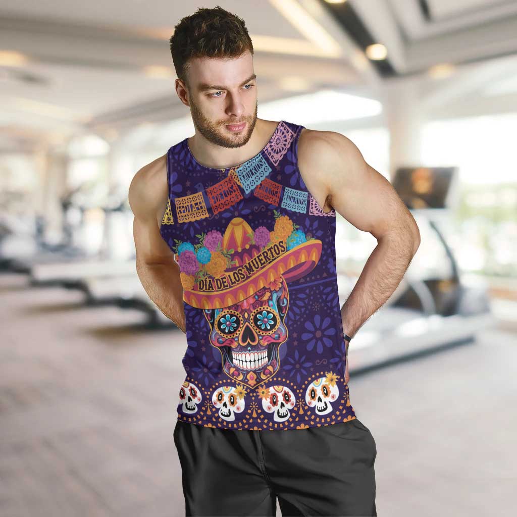 Personalised Mexico Day Of The Dead Men Tank Top Sugar Skull With Maracas Mexican Folk Pattern LT15