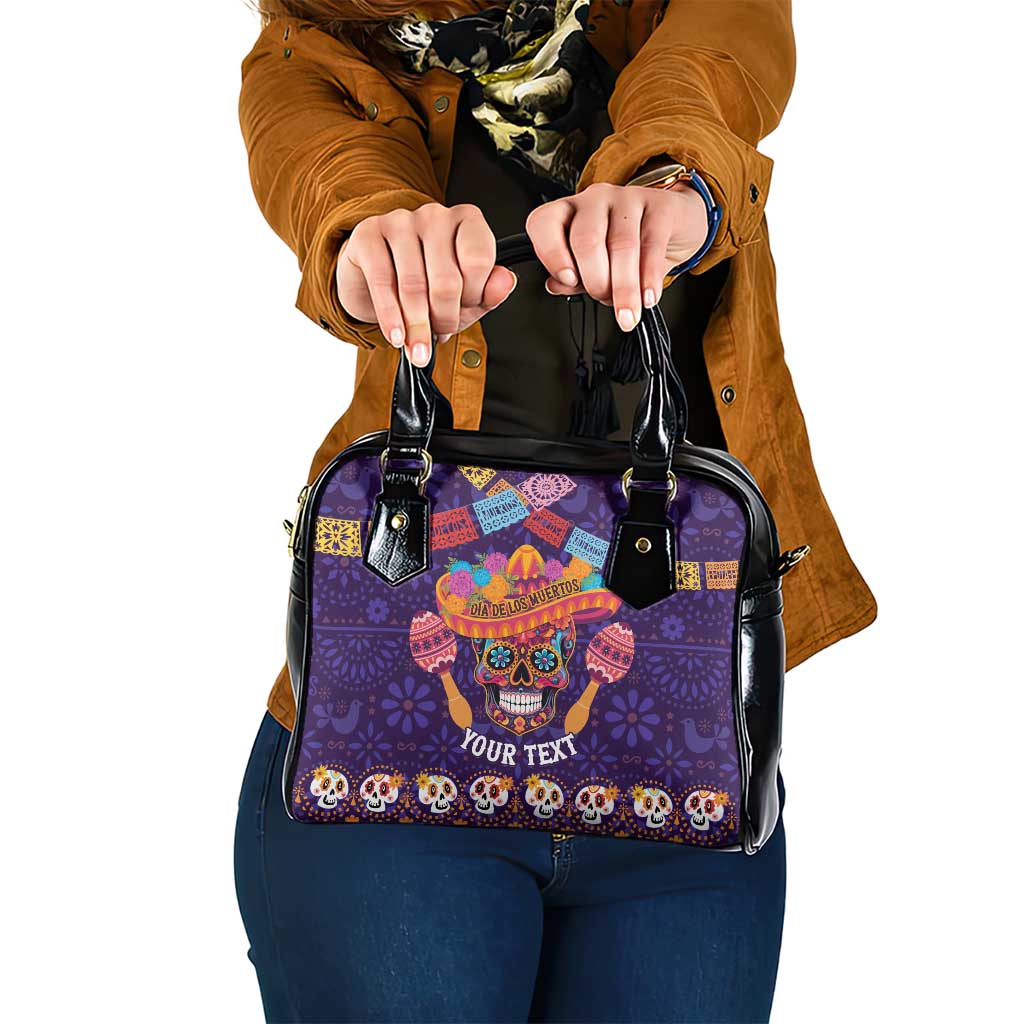 Personalised Mexico Day Of The Dead Shoulder Handbag Sugar Skull With Maracas Mexican Folk Pattern