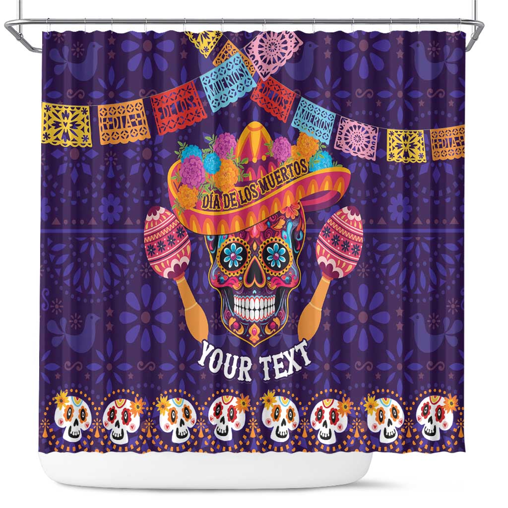 Personalised Mexico Day Of The Dead Shower Curtain Sugar Skull With Maracas Mexican Folk Pattern